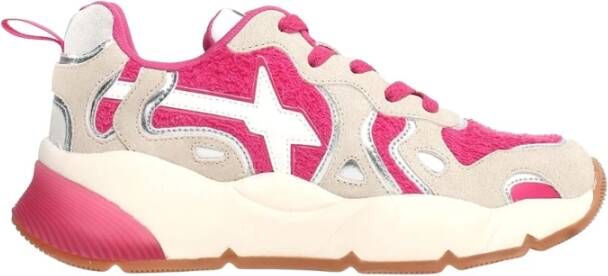 W6Yz Beige-Fuchsia Suède Sneakers Multicolor Dames