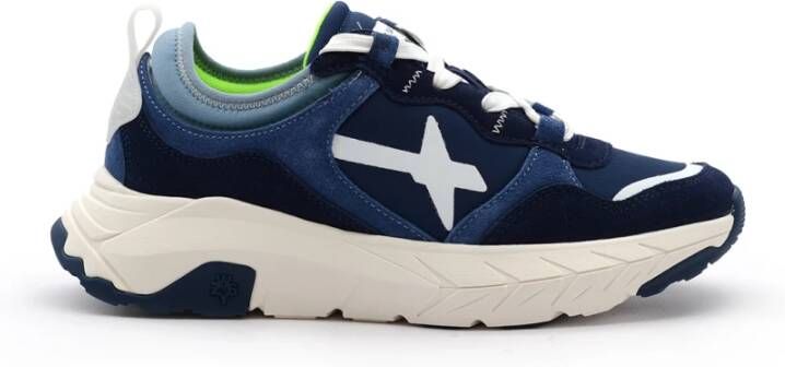W6Yz Blauwe Sneakers met Suède Inzetstukken