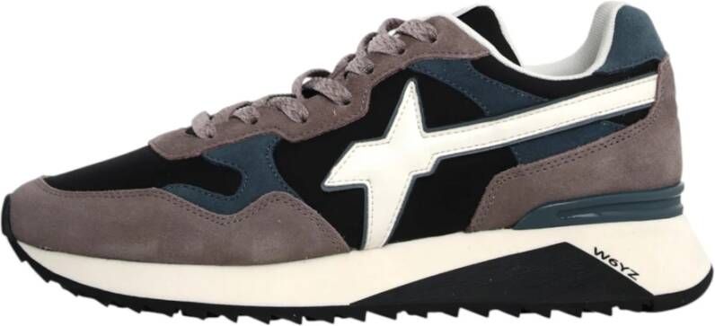W6Yz Grijze zwarte technische stof en suède sneakers