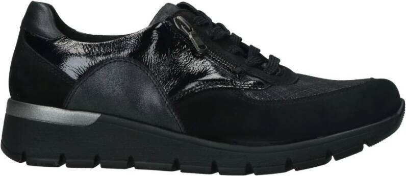 Waldläufer Comfortabele Zwarte Leren Sneaker Black Dames