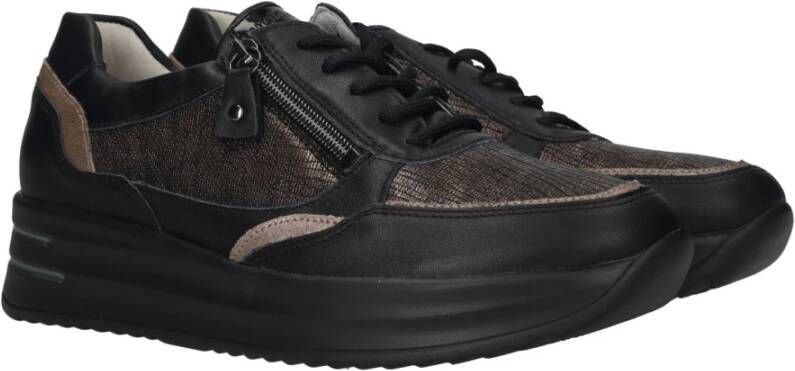 Waldläufer Comfortabele zwarte sneaker met koperen accenten Black Dames