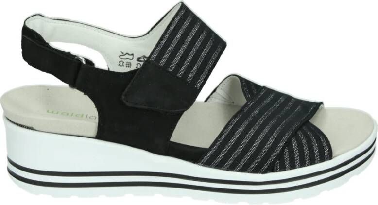 Waldläufer Sportieve Sandalen Zwart Leer Stof