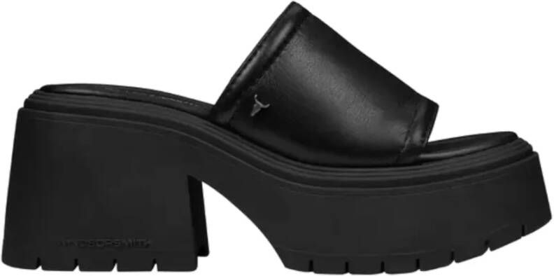 Windsor Smith Zwarte leren sandaal met metalen logo