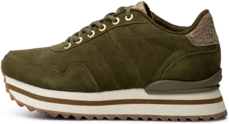 Woden Eigentijdse Suede Plateau Sneaker Green Dames