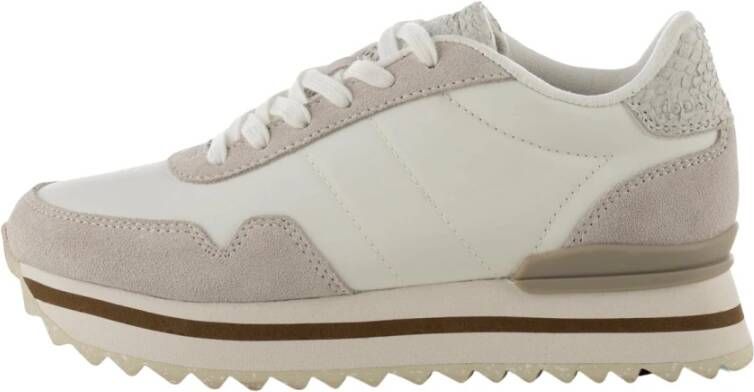 Woden Leren Plateau Laars III Beige Dames