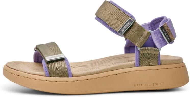 Woden Stijlvolle en comfortabele Line sandaal met verstelbare bandjes en leren details Purple Dames