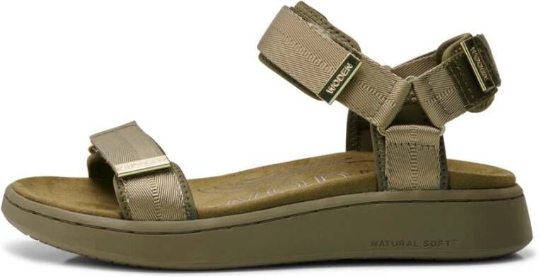 Woden Line Platte Sandalen Green Dames