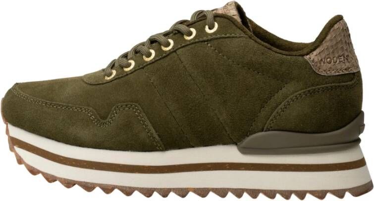 Woden Nora III suede plateau Groen Dames