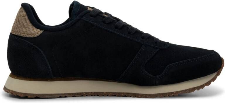 Woden Sneakers met rits van suède en visleer Blue Dames