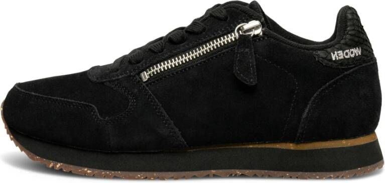 Woden Suede Rits Sneakers Zwart Dames