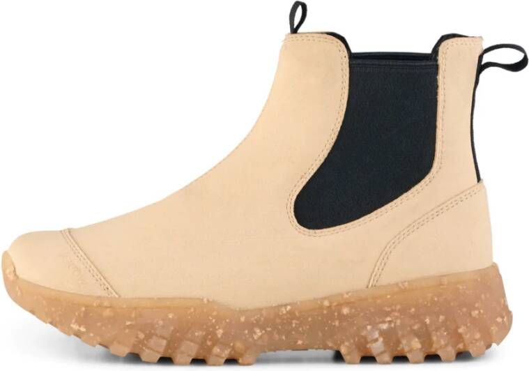 Woden Waterdichte Rubber Track Laars met Visleren Details Beige Dames