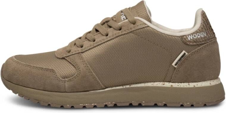 Woden Waterdichte Sneaker met Visleer Details Beige Dames