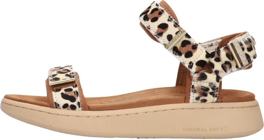 Woden leren sandalen met ponyhair en panterprint beige bruin zwart - Foto 7