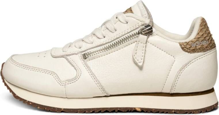 Woden Ydun Leather Zipper Trendy Leren Sneakers Beige Dames