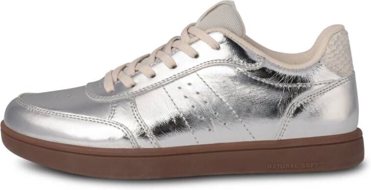 Woden Zilver Metallic Leren Sneaker Gray Heren