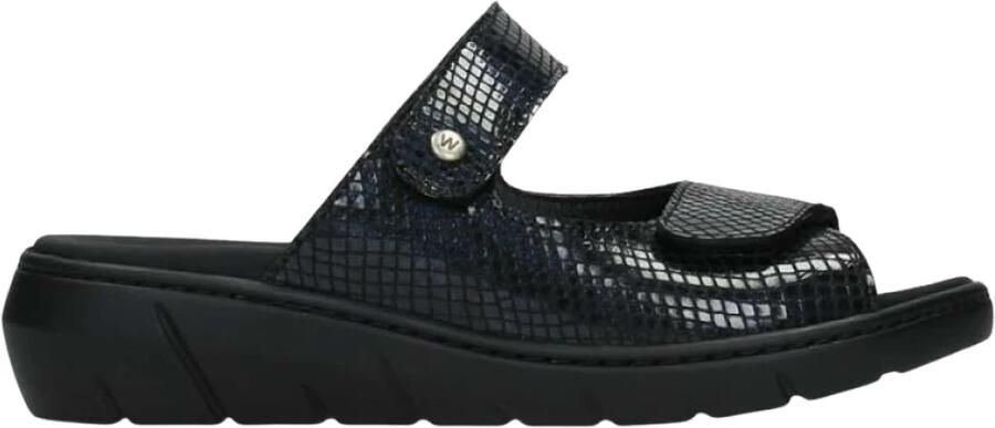 Wolky Slippers Cyprus blauw slangenprint leer