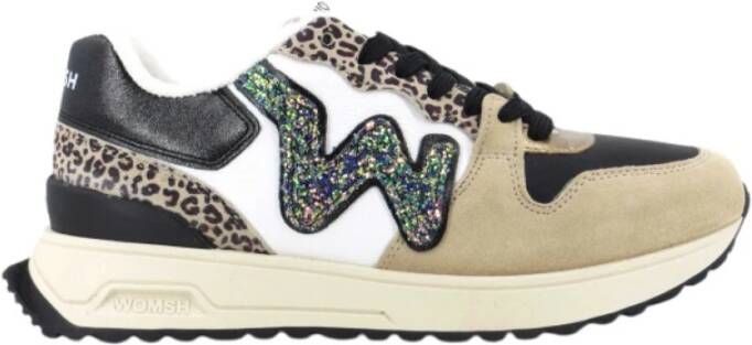 Womsh Leren en suède sneaker met glitterlogo