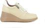 Wonders Florale Openwork Sneaker met Rits en Vetersluiting Beige Dames - Thumbnail 2