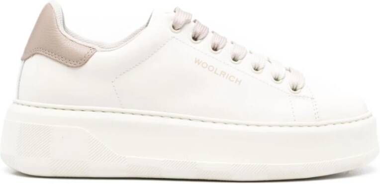 Woolrich Witte Leren Sneakers met Grijze Profielen White Dames