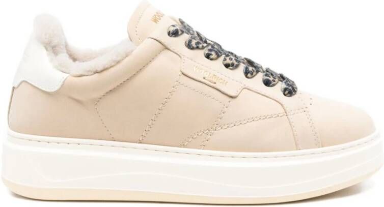 Woolrich Crème Shearling Gevoerde Platform Sneakers