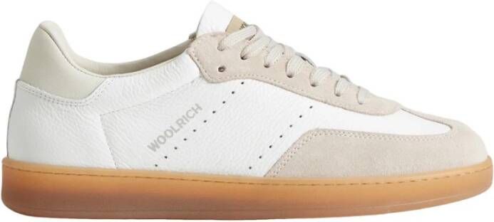 Woolrich Witte leren sneakers met beige details