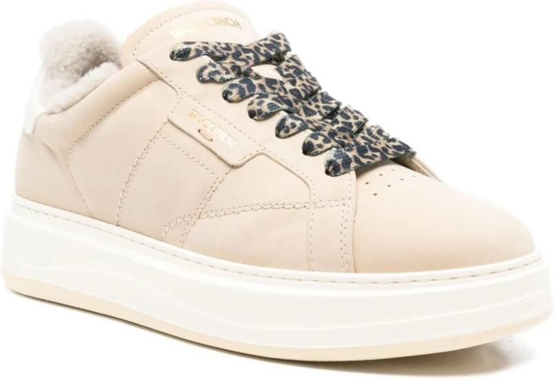 Woolrich Crème Shearling Gevoerde Platform Sneakers