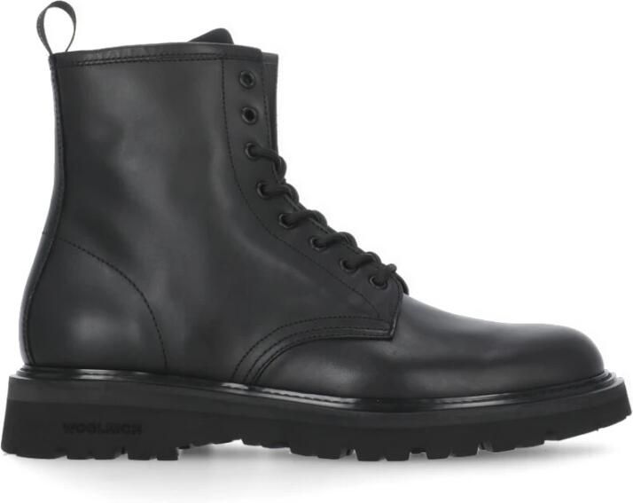 Woolrich Zwarte Leren Laarzen met Logo Tong Black Heren