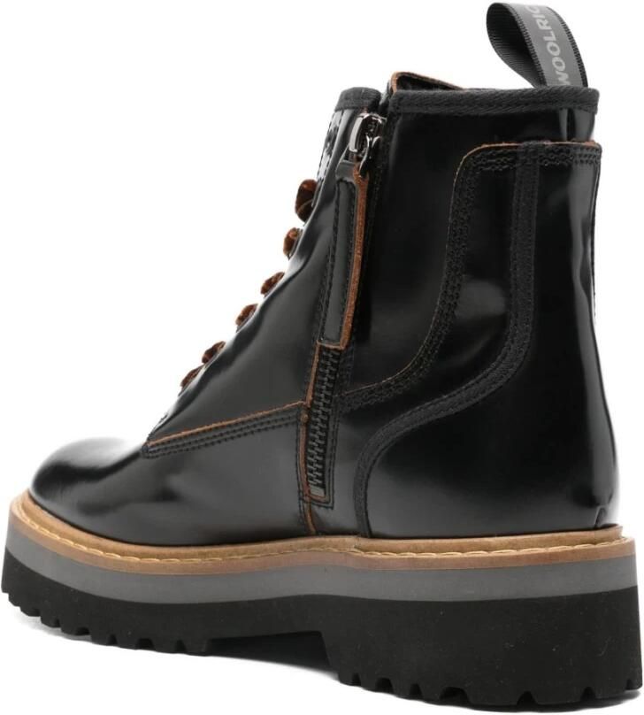 Woolrich Zwarte Leren Veterschoenen