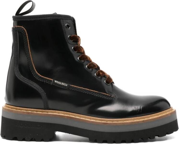 Woolrich Zwarte Leren Veterschoenen