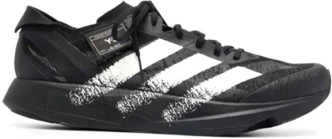Y-3 Gestreepte vetersneakers met monofilament detail Black Heren