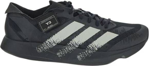 Y-3 Gestreepte vetersneakers met monofilament detail Black Heren