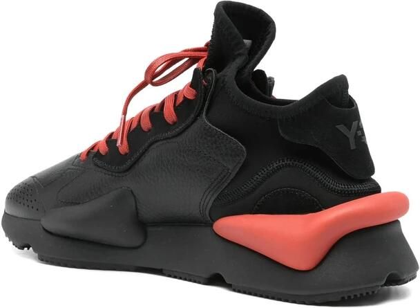 Y-3 Zwarte leren sneakers met rode veters