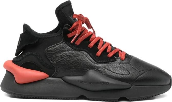Y-3 Zwarte leren sneakers met rode veters - Foto 2