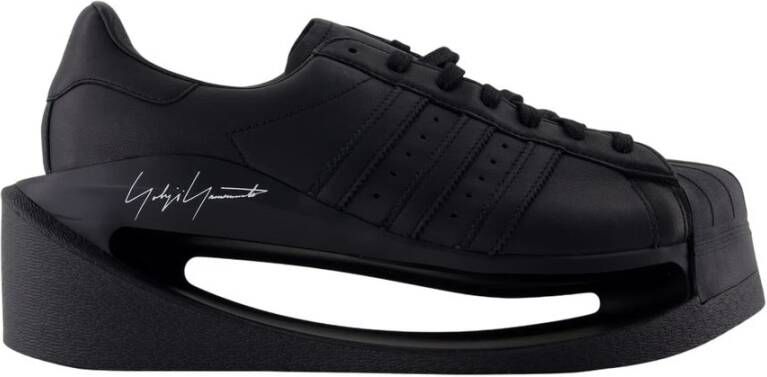 Y-3 Zwarte Leren Sneakers Ronde Neus