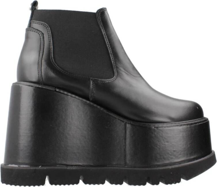 Yellow Platform Wedge Laarzen in Zwart Lakleer