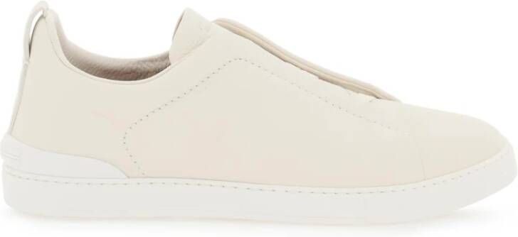 Z Zegna Slip-on sneakers met driedubbele stiksels van geolied leer White Heren