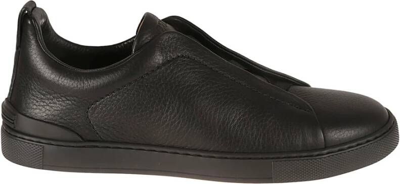 Z Zegna Zwarte Triple Stitch Low-Top Sneakers Zwart Heren
