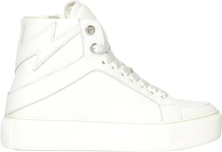 Zadig & Voltaire Hoge witte leren sneakers met bliksemflitsen White Dames