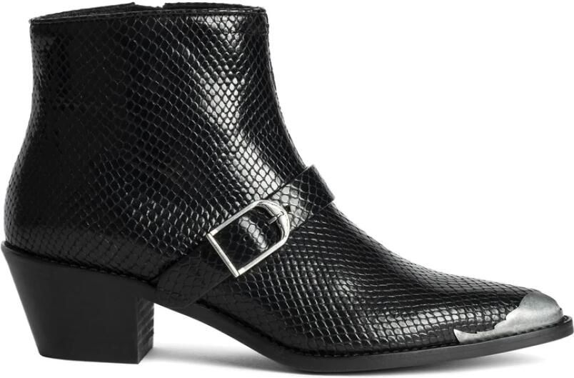 Zadig & Voltaire Zwarte Slangeffect Gesp Detail Blokhak