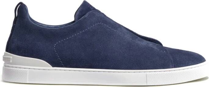 Ermenegildo Zegna Blauwe Triple Stitch Slip-On Sneakers Blue Heren