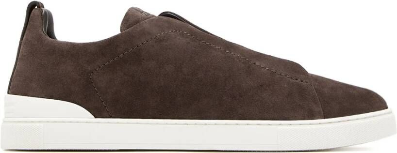 Zegna Suède Sneakers met Drievoudige Stiksels