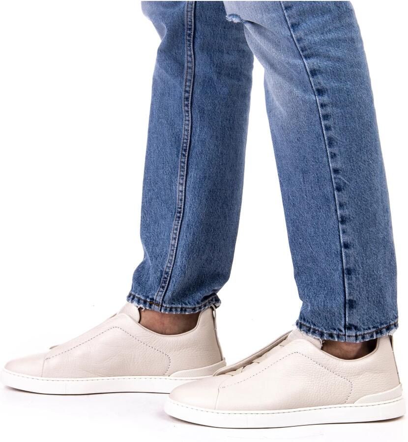 Ermenegildo Zegna Ivory Lage Top Triple Stitch™ Leren Sneakers Beige Heren