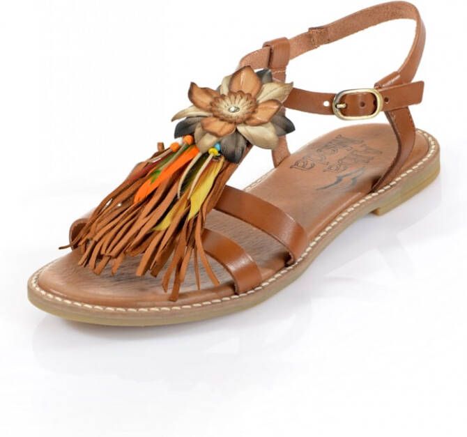 alba moda Sandaaltje met modieuze bloemenapplicatie Cognac