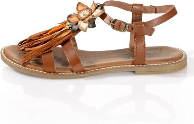 alba moda Sandaaltje met modieuze bloemenapplicatie Cognac