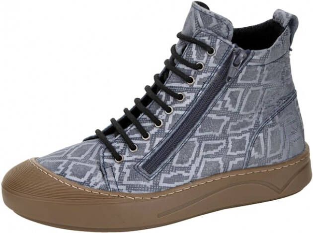 Gemini Hoge veterschoen van leer met glanseffect Blauw