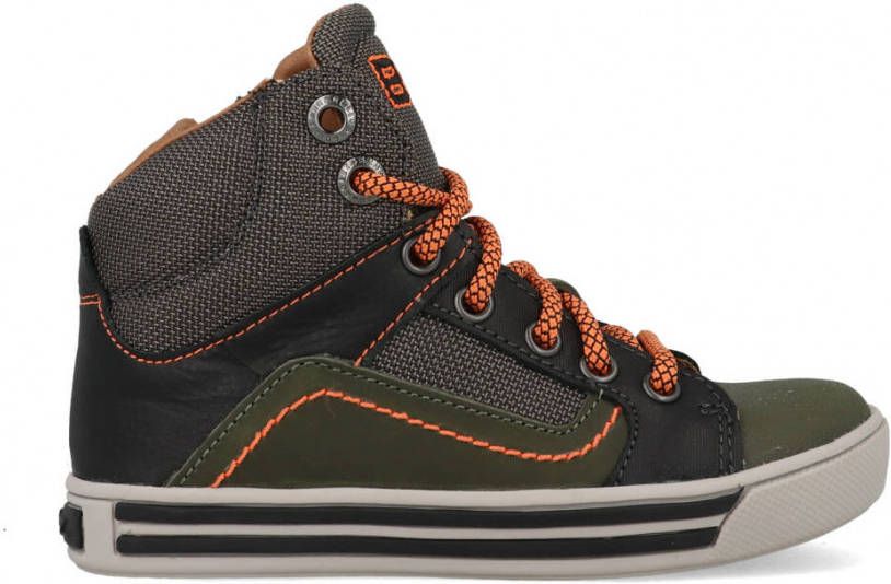 Braqeez Dylan Day Hoge Sneakers Groen Oranje Leer Veters - Foto 2