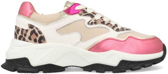 Dwrs Dames Sneakers Chester Leopard White Pink Multi