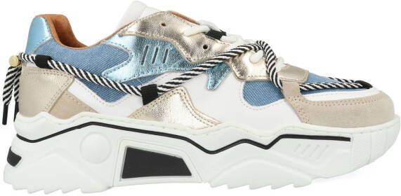 DWRS LABEL Jupiter denim Champagne Jeans Blauw Leer Lage sneakers Dames - Foto 7
