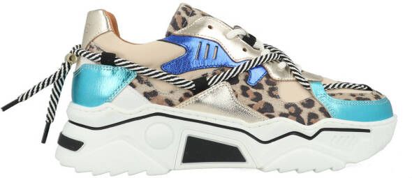 DWRS Jupiter leopard chunky leren sneakers zand aqua - Foto 3