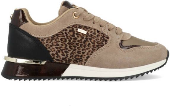 Mexx Fleur suède sneakers met panterprint taupe
